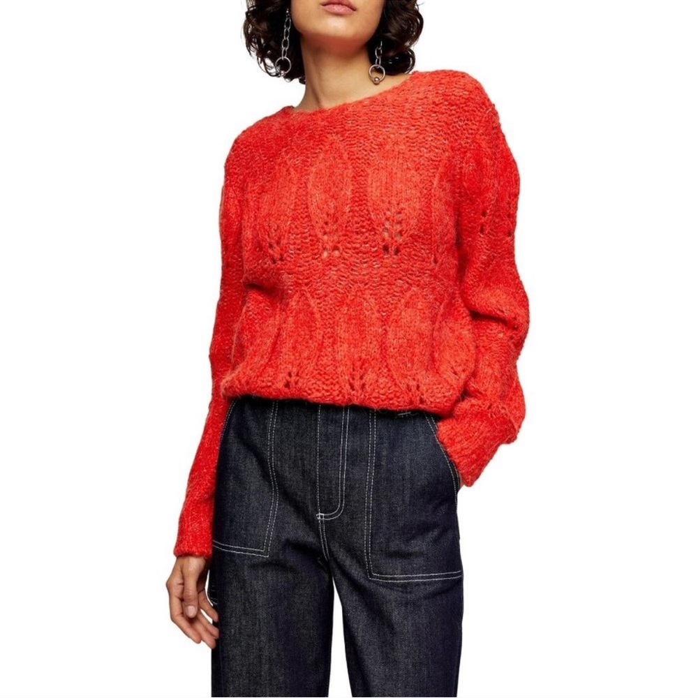 Topshop Red Pullover Sweater Wool Petal